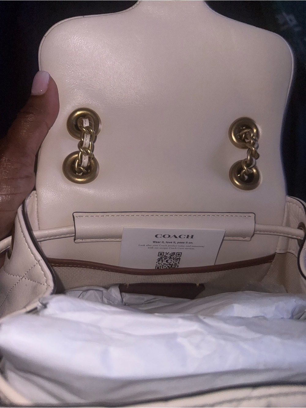 New With Tags 🎉Coach Cream Quilted Leather Backpack with Gold Chain Straps🎉 - Picture 8 of 9